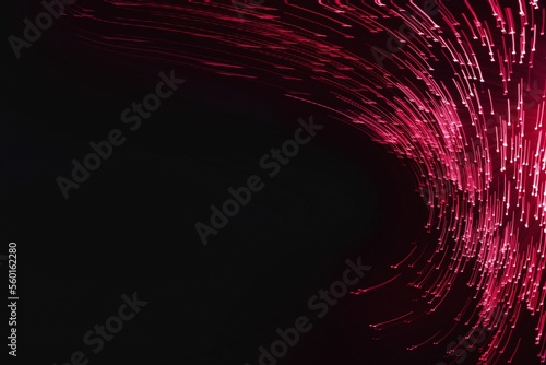 Abstract neon light in trendy color Viva Magenta on the black background. Color of the year 2023.