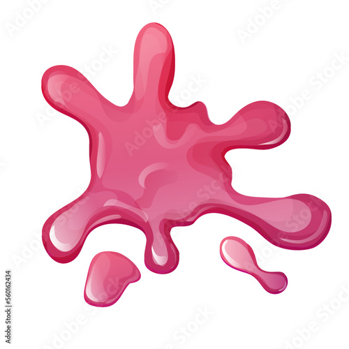 Slime splat, pink bright sticky jelly drop with glitter in cartoon style isolated on white background.