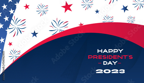Happy Presidents Day 2023 Background Design With Star, confetti, Fireworks, and American Flag. Vector Illustration 