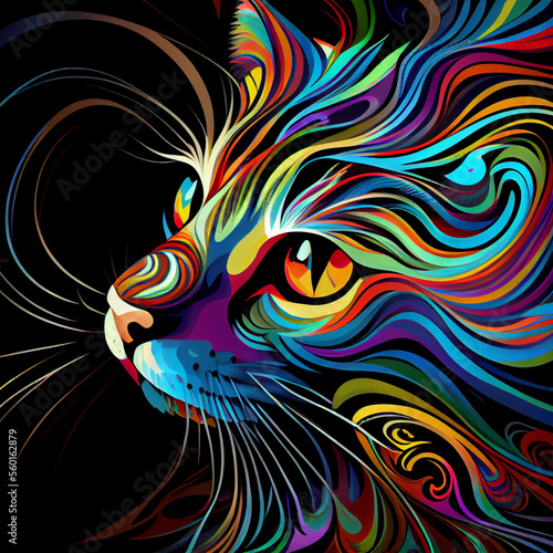 adorable kitty with abstract psychedelic graphic collage