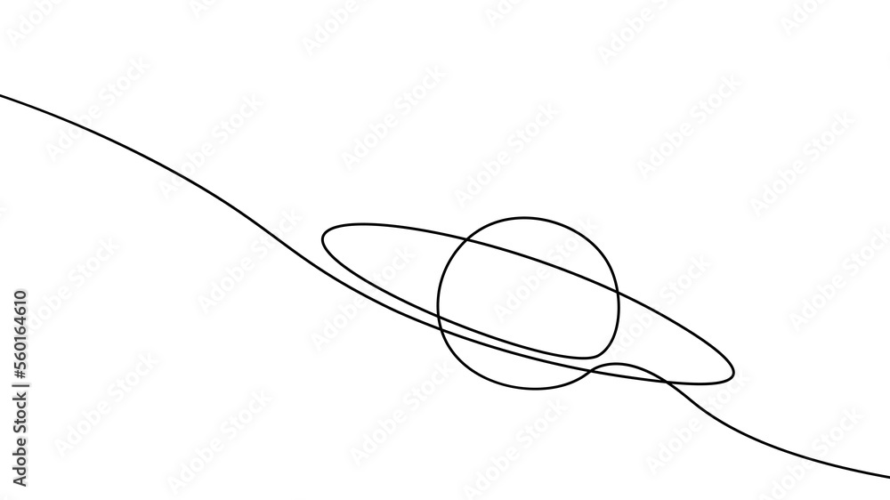 One continuous line saturn planet astronomy concept. Space logo orbinal circle single line drawing. Science style vector graphic illustration One continuous line saturn planet astronomy concept. Space logo orbinal circle single line drawing. Science style vector graphic illustration