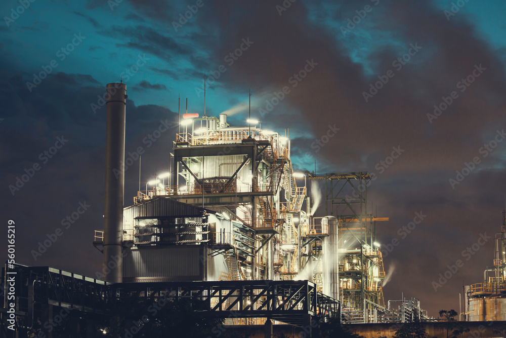 Twilight sun cloud blue scene of oil refinery plant and tower column oil of Petrochemistry Twilight sun cloud blue scene of oil refinery plant and tower column oil of Petrochemistry