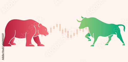 Bull vs bear fight in crypto currency or stock market, Business investment and trading