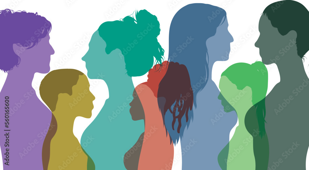 We believe in racial equality and friendship. An online community of women from diverse cultures. Flat vector. Profile of a multicultural diversity women's and girls and communication group.