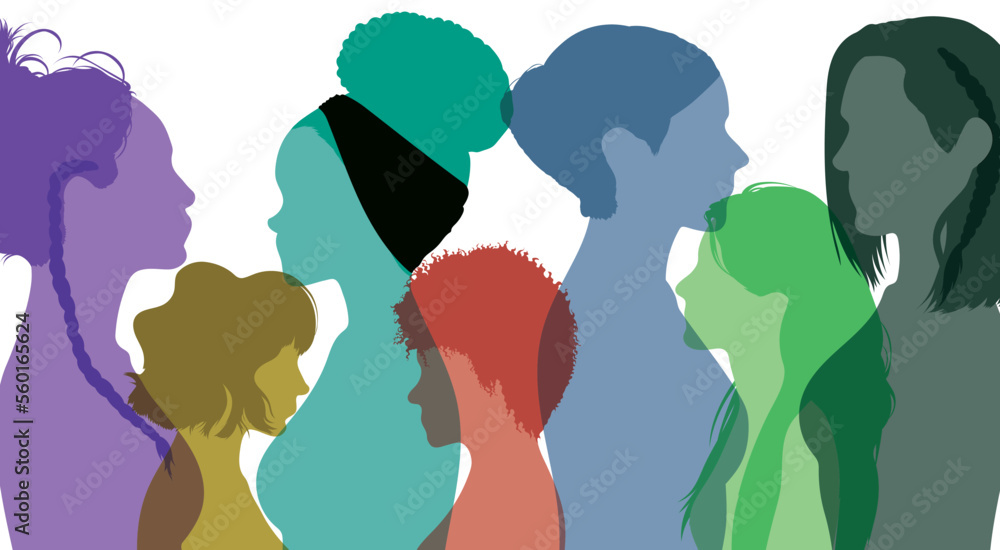 Profiles of multicultural multiethnic women and self-confidence. Flat Vector Illustration. Racism, anti-racism, justice, allyship, and opportunities for racial equality.