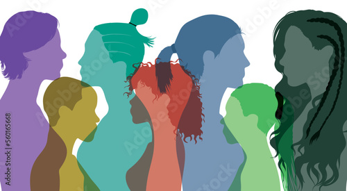 Women or girls of different cultures communicating and hanging out. Flat vector illustration. We're a multi-ethnic women's social network and group that's all about talking and sharing information.