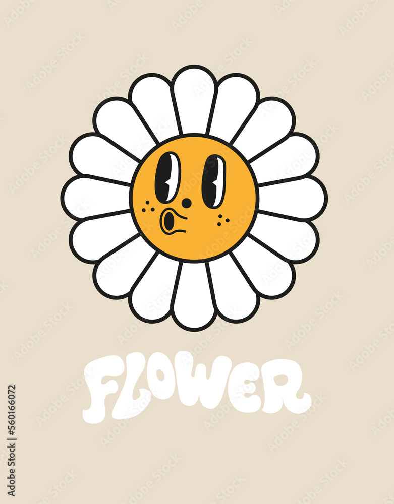 Groovy flower cartoon characters. Flower Illustration Vector.  Vector illustration. Cool Flower. Happy Flower.