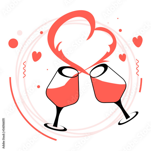 communal drinking Vector Icon Design, Valentines Day Symbol, Love and Romance Sign, Friendship and Love sickness stock illustration, Clinking glasses with heart concept