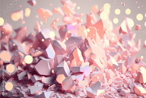 ピンク色の割れた破片とパーティーのように明るい背景、Generative AI