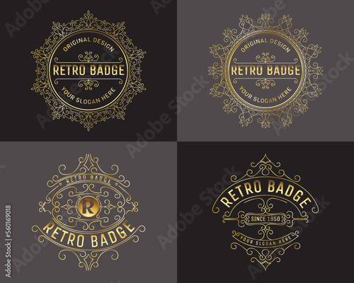 Vintage logos and monograms set elegant flourishes line art graceful ornaments. Classic ornate calligraphy for luxury emblem royal heraldic boutique, restaurant, hotel