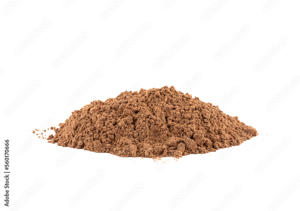 Heap of cocoa powder on a white background. Heap of cocoa powder on a white background.