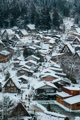 Shirakawago village with white snow, the best for tourist travelling in Japan Winter Season