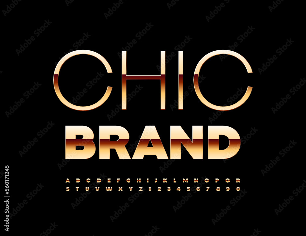 Obraz premium Vector elite logo Chic Brand with Golden Font. Luxury Alphabet Letters and Numbers set