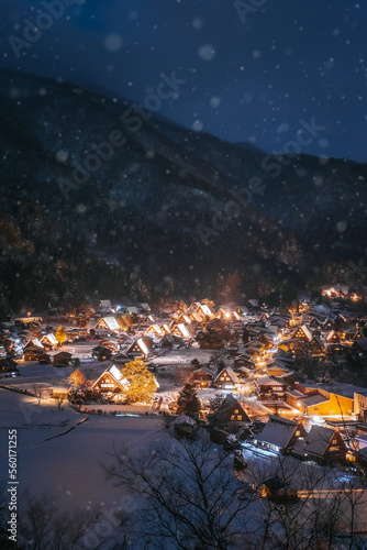 Shirakawago light-up village with white snow, the best for tourist travelling in Japan Winter Season