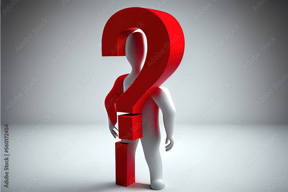 3d human with a red question mark. AI generated art illustration.
3d human with a red question mark. AI generated art illustration.