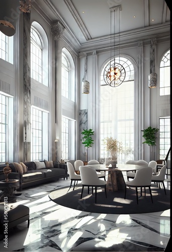 Stunning Lavish apartment interior design marble floor. AI generated art illustration. 