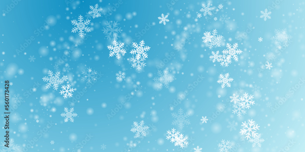 Subtle falling snowflakes wallpaper. Snowfall speck crystallic particles. Snowfall sky white teal blue backdrop. Fuzzy snowflakes christmas vector. Snow nature scenery.