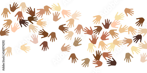 Human hands of various skin tone silhouettes. Crowd concept. Multinational