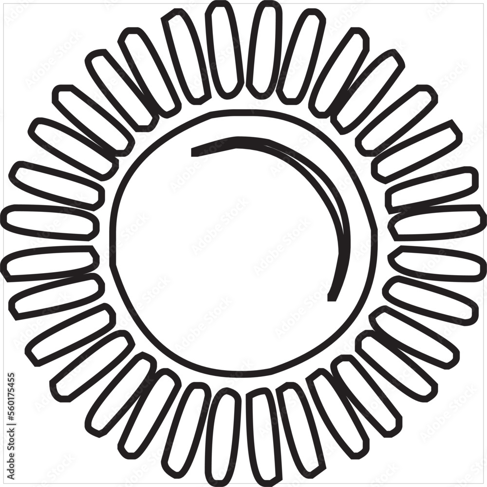 Vector, Image of sun icon, black and white, with transparent background