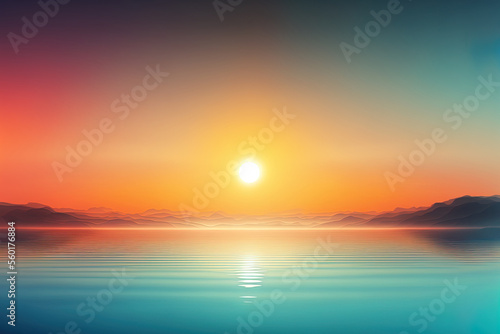 Sunrise gradient mesh in an abstract aerial panorama above the water. only the sky and the ocean. Stunning landscape of calm. a based image. Generative AI