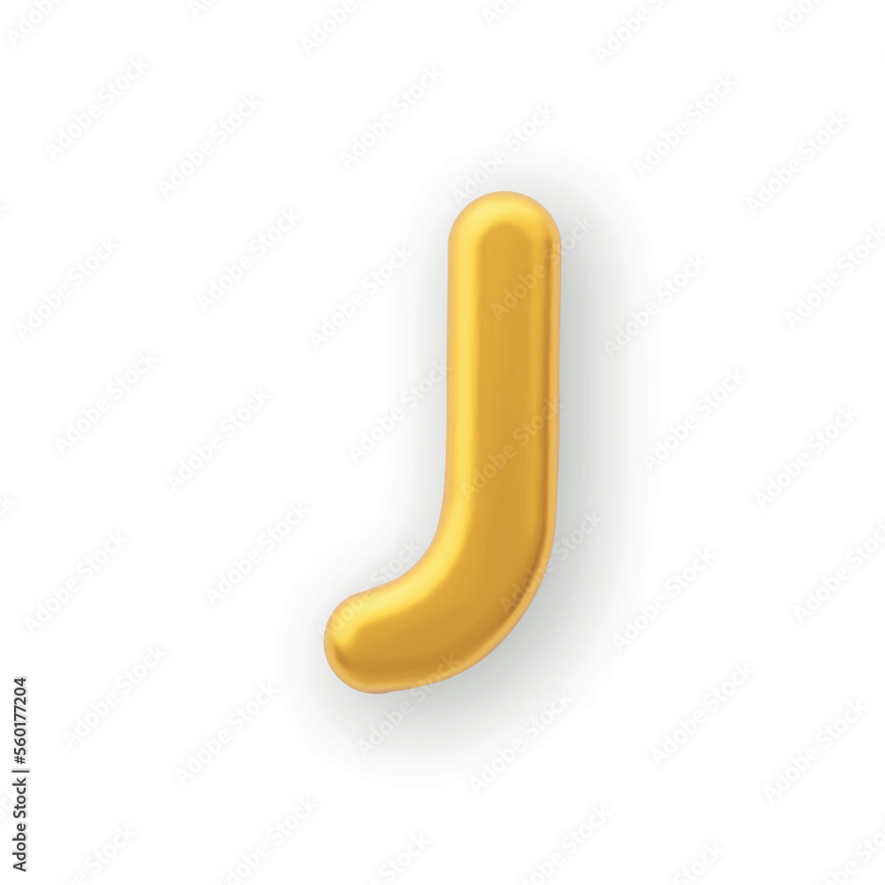 3D Gold uppercase letter J on a white background.