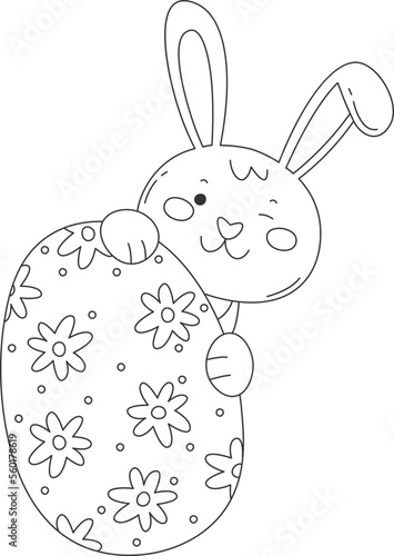 Bunny with easter eggs line art Contemporary design