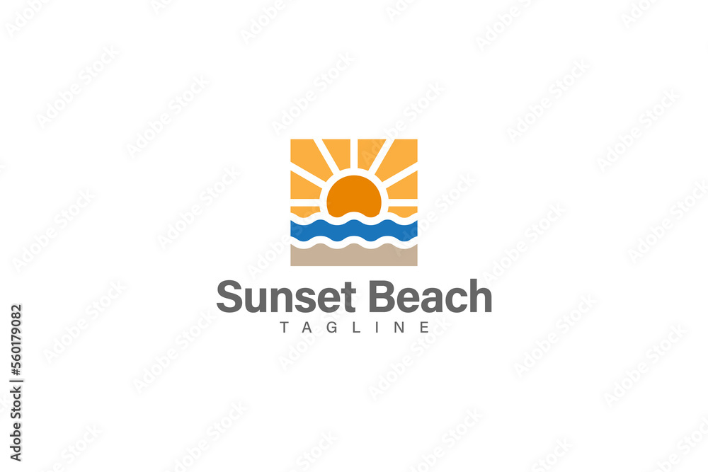 Sunset beach logo design vector Sunset beach logo design vector