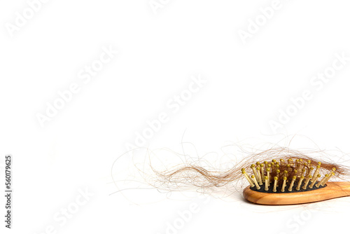 Hair loss, hair loss every day, serious problems and hair loss on a white background.