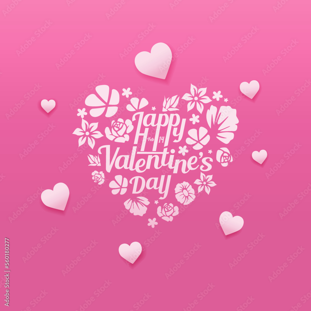 Design Valentine's Day Floral love letter Pink Pastel Background