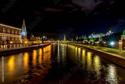 Moscow river and the Kremlin at nigh