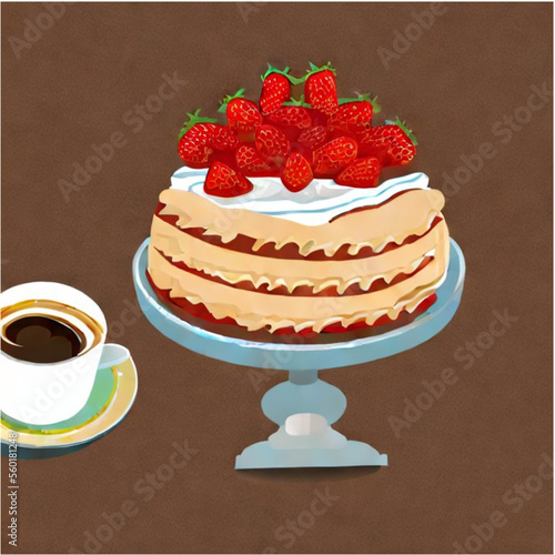 Erdbeerkuchen mit Kaffee