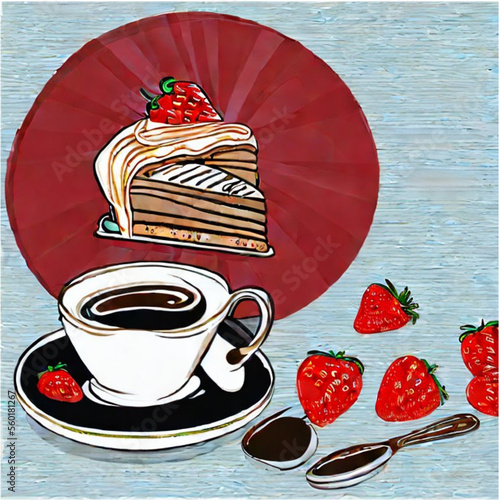 Erdbeerkuchen mit Kaffee