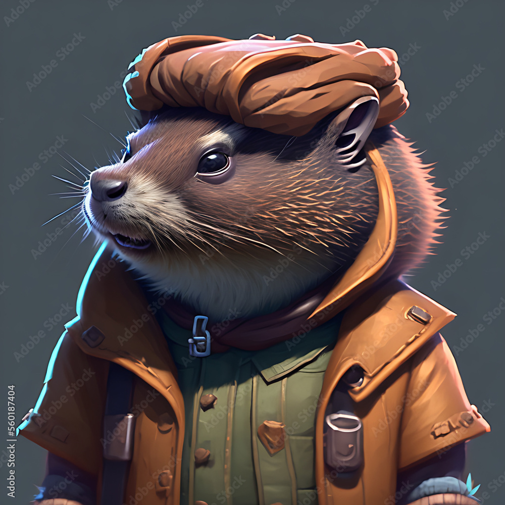 portrait of cute groundhog wearing a cool sunglasses and jacket, groundhog day Generative AI