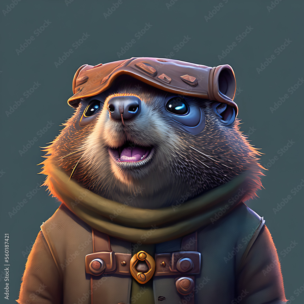portrait of cute groundhog wearing a cool sunglasses and jacket, groundhog day Generative AI