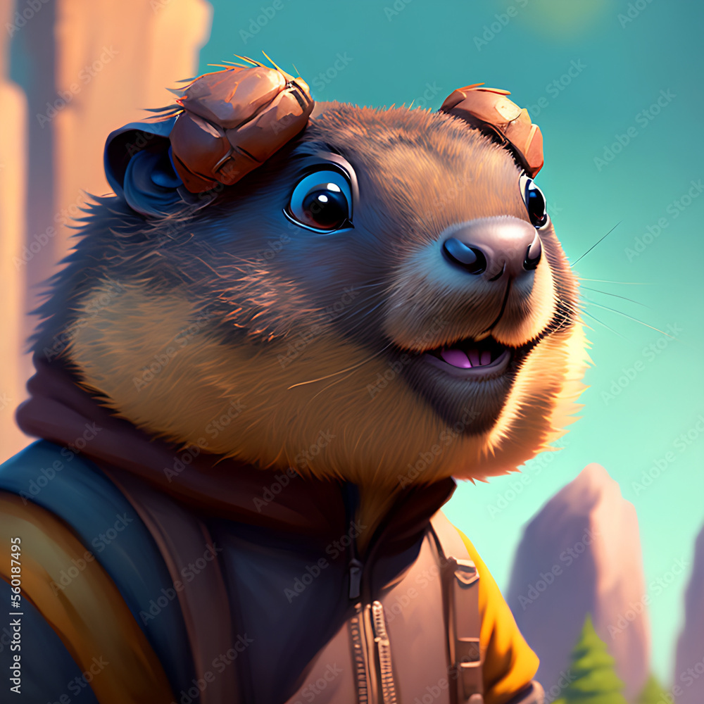 portrait of cute groundhog wearing a cool sunglasses and jacket, groundhog day Generative AI