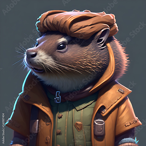 Obraz na płótnie portrait of cute groundhog wearing a cool sunglasses and jacket, groundhog day Generative AI w salonie