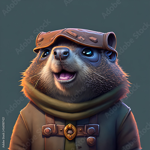 Obraz na płótnie portrait of cute groundhog wearing a cool sunglasses and jacket, groundhog day Generative AI w salonie