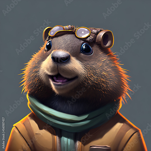 Obraz na płótnie portrait of cute groundhog wearing a cool sunglasses and jacket, groundhog day Generative AI w salonie