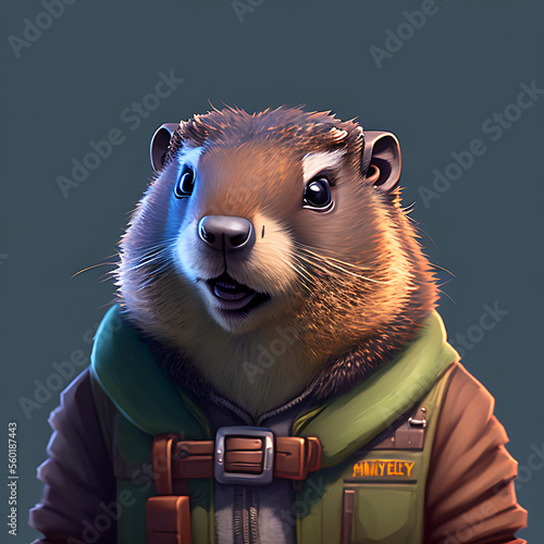 Obraz na płótnie portrait of cute groundhog wearing a cool sunglasses and jacket, groundhog day Generative AI w salonie