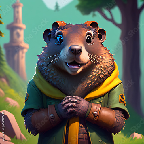 Obraz na płótnie portrait of cute groundhog wearing a cool sunglasses and jacket, groundhog day Generative AI w salonie