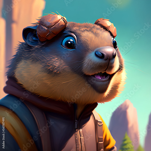 Obraz na płótnie portrait of cute groundhog wearing a cool sunglasses and jacket, groundhog day Generative AI w salonie