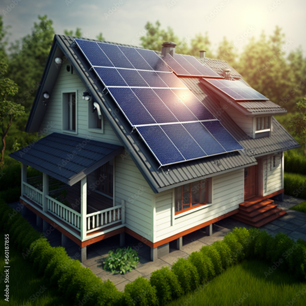 Solar panels on the roof of a house. Generative AI.