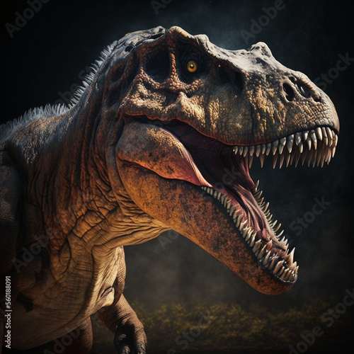Tyrannosaurus Rex in the jungle. Generative AI. © DALU11