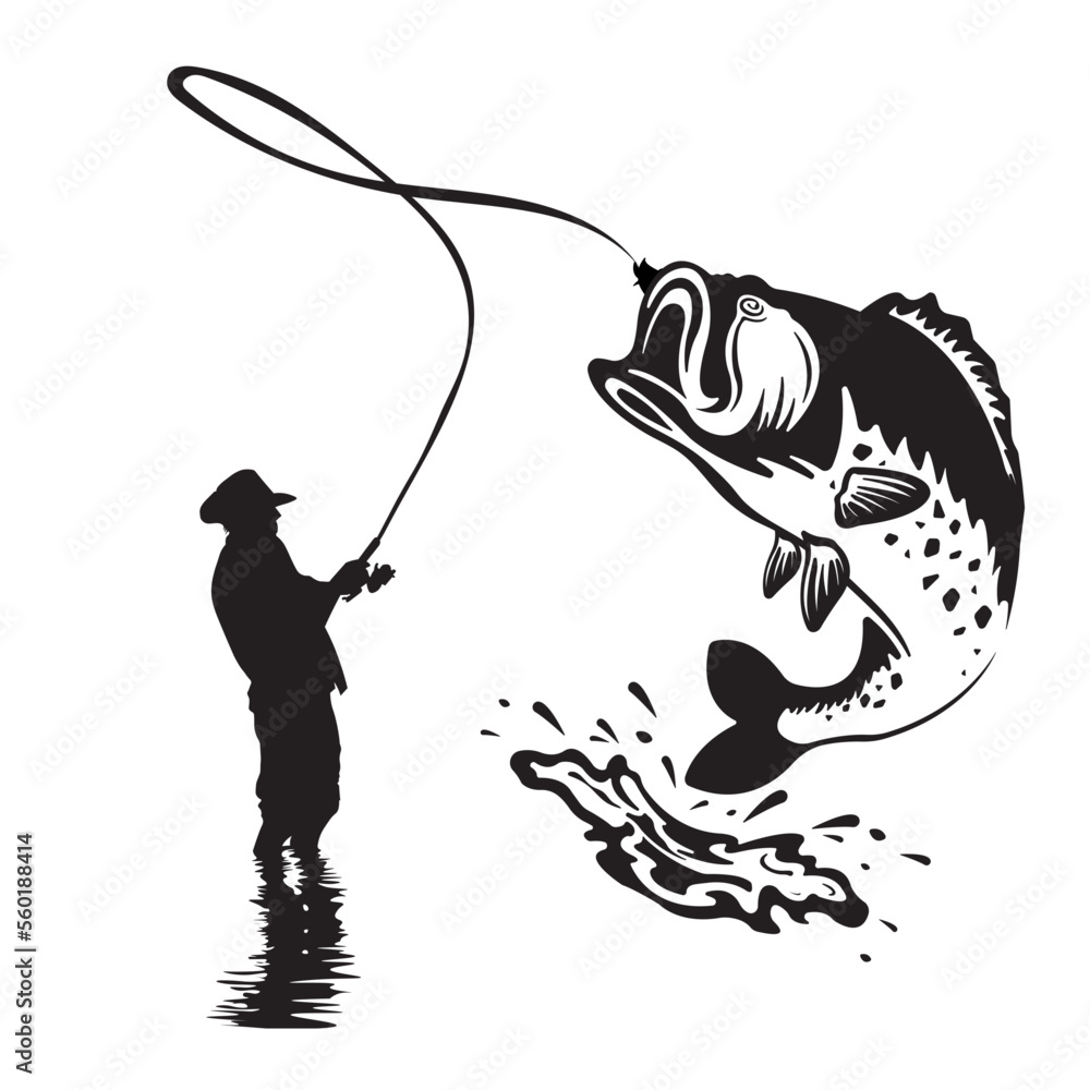 Fisherman catching fish SVG, fishing svg, fish hook svg png, Bass