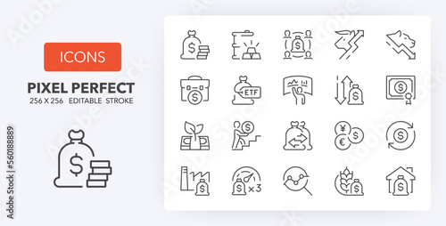 Investment funds line icons 256 x 256
