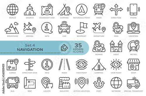 Set of conceptual icons. Vector icons in flat linear style for web sites, applications and other graphic resources. Set from the series - Navigation. Editable outline icon.	
