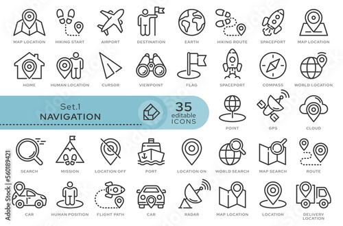 Set of conceptual icons. Vector icons in flat linear style for web sites, applications and other graphic resources. Set from the series - Navigation. Editable outline icon.	
