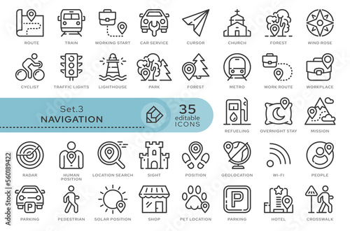 Set of conceptual icons. Vector icons in flat linear style for web sites, applications and other graphic resources. Set from the series - Navigation. Editable outline icon.	
