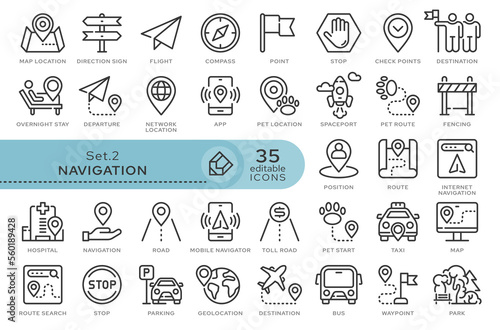 Set of conceptual icons. Vector icons in flat linear style for web sites, applications and other graphic resources. Set from the series - Navigation. Editable outline icon.	
