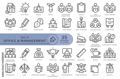 Set of conceptual icons. Vector icons in flat linear style for web sites, applications and other graphic resources. Set from the series - Office and Management. Editable outline icon.	
